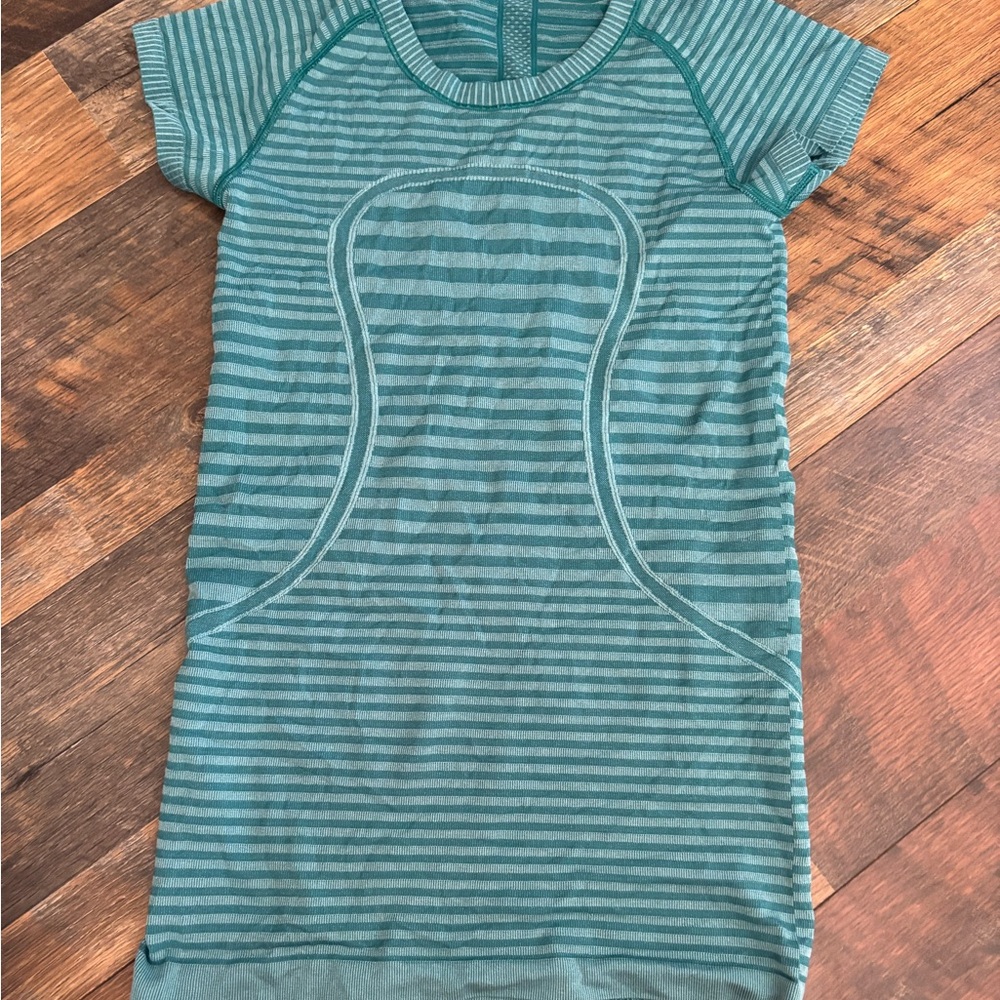 lululemon athletica Teal Striped Short Sleeve Top